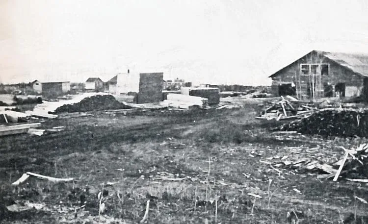 Mill yard at Stoney Lake after construction around 1936.