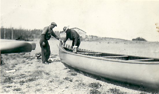 Fred repairing a canoe