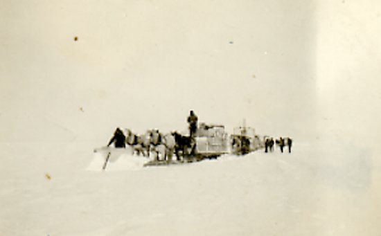 Harry Fredrickson on horse-drawn snowplough.