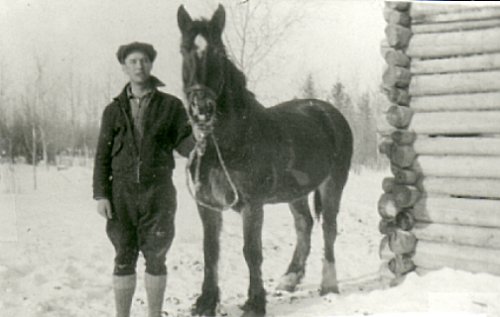 Harold Dahlby with first horse 'Dick'.
