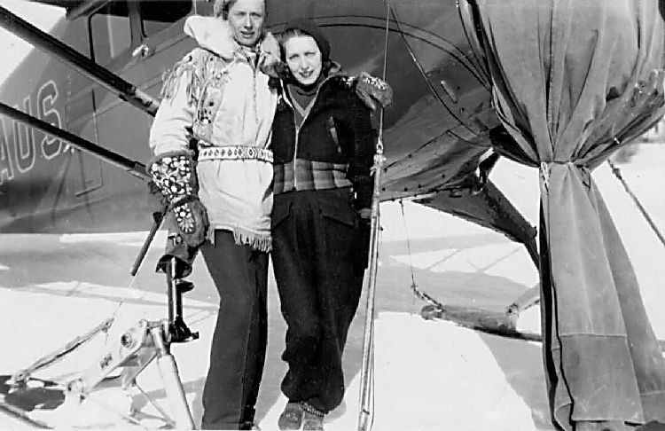 Ronnie and Kay Abbott pose beside CF-AUS in The Pas - mid 1930’s.