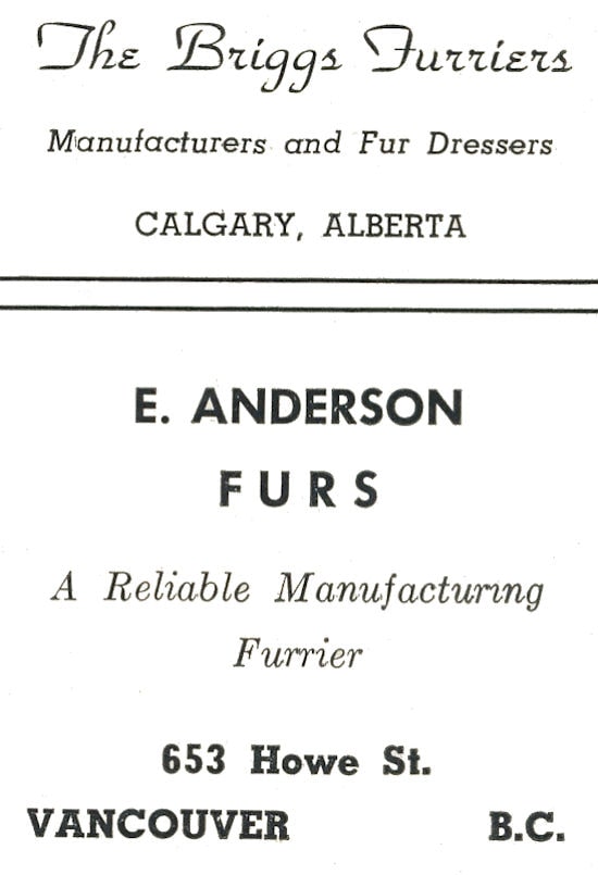 Brigg's Furriers Advertisment.