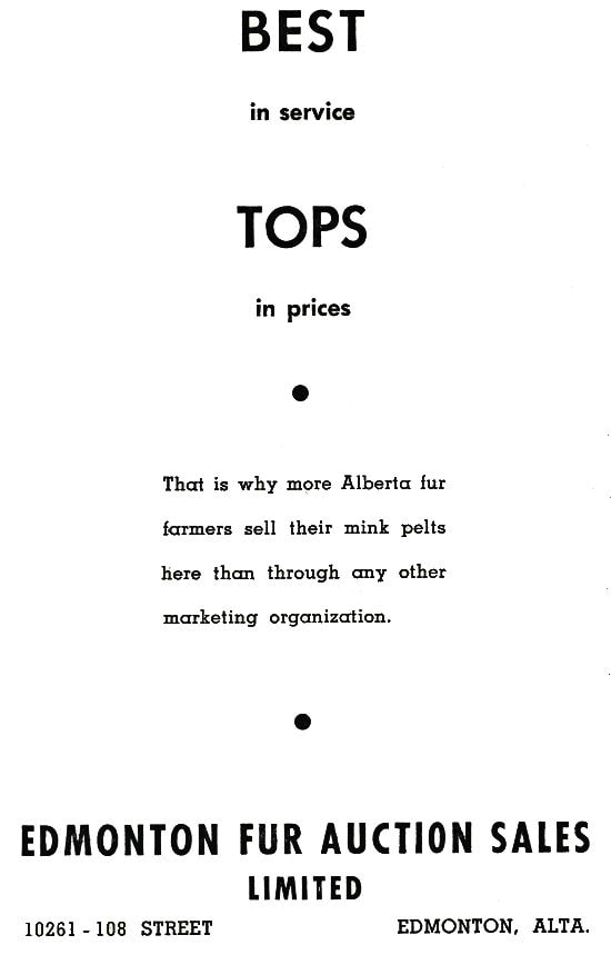 Edmonton Fur Auctions Sales Advertisment.