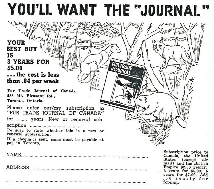 Fur Trade Journal of Canada Advertisment.