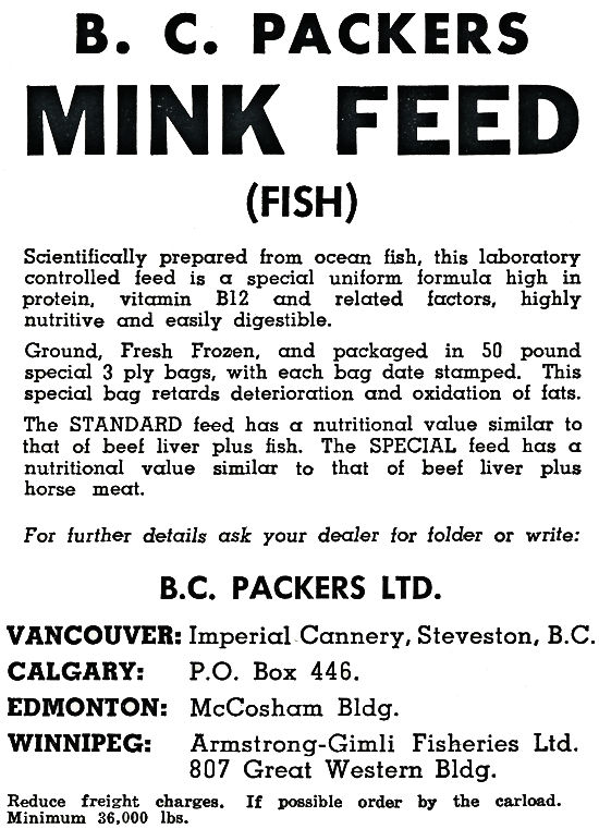 B.C. Packers mink feed advertisment.