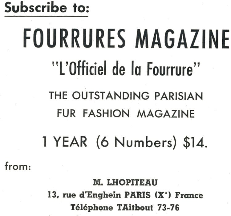 Fourrures Magazine Advertisment.