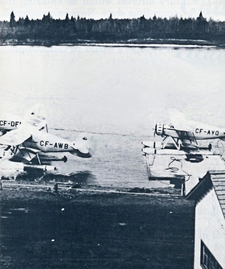 Two Waco biplanes, CF-AWB and CF-AYQ, and a Norseman, CF-DFU.